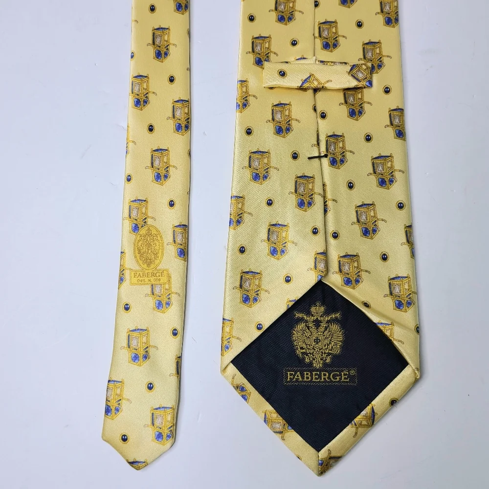 Faberge Handmade Yellow Print Silk Vintage Tie